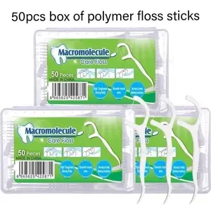 Macromolecule Care Floss 50pcs Box of Polymer Floss Sticks - Tali Pembersih Gigi Lembut dan Tahan Lama