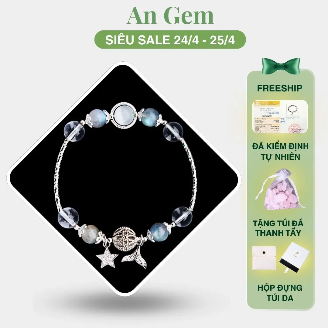 Vòng tay đá mix charm An Gem trắng mix xà cừ full charm phụ kiện đeo tay nữ quà tặng sinh nhật giáng sinh Noel Tết Valentine Bracelet [TẶNG TÚI ĐÁ NĂNG LƯỢNG]NG LƯỢNG]