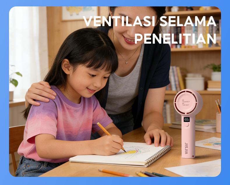 JISJIA Kipas Angin Mini A2 5-Speed 1200mAh LED Display Baterai Lithium USB Type-C Portabel Ringan untuk Tangan dan Desktop