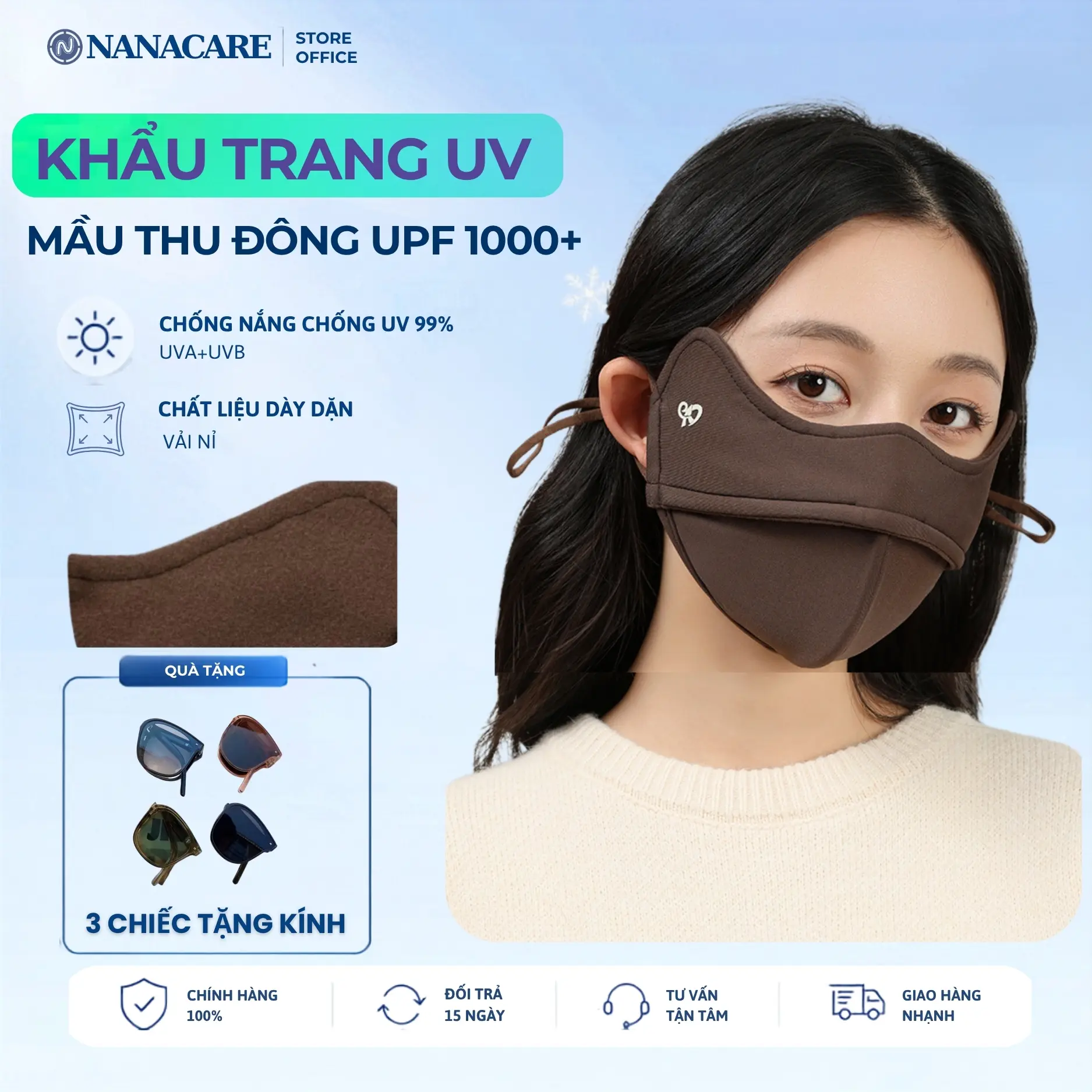 [ Nâng Cấp UPF1000+] Khẩu Trang Thu Đông Chống Nắng - Chống Tia UV Phiên bản Thu Đông