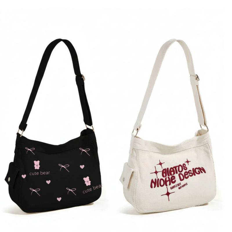 Túi đeo chéo đeo vai nhiều ngăn đựng đồ tiện lợi sách vở A4 laptop 14inch Túi vải canvas phong cách ULZZANG hoạ tiết hottrend dễ thương - Hazis Store Bag Nữ Women Chữ Nhật Hình Chữ Nhật HAT69