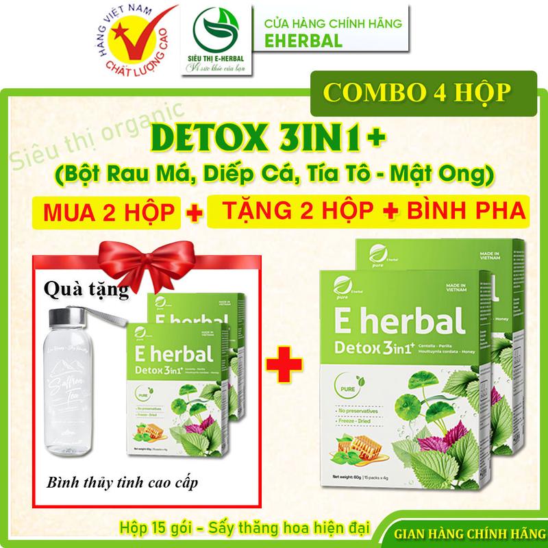 (MUA 2 TẶNG 2) Bột detox 3in1+ Eherbal (rau má, diếp cá, tía tô mix mật ong), thanh lọc cơ thể, giảm nóng trong, tăng cường sức khỏe