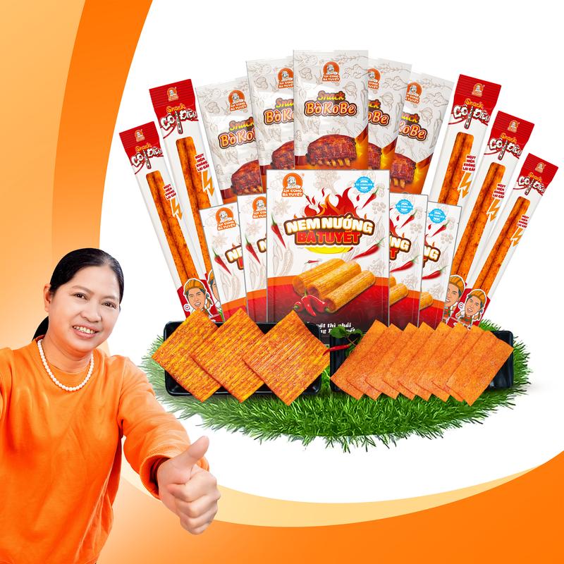 Combo  TAM BỘ KIẾM gồm: 5 Nem Nướng +5 Snack CỘT ĐIỆN +5 Snack Bò KoBe Snack- Ăn Vặt  -ĂN CÙNG BÀ TUYẾT