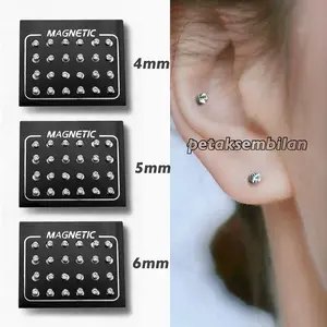 24 Pcs Anting Magnet Permata Magnetic Earring Titanium Kualitas Tinggi Unisex Pria dan Wanita Aksesoris Hadiah