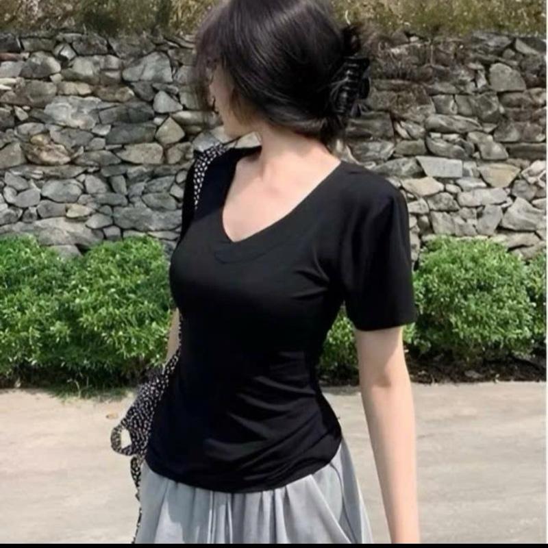 combo 2A  TIM BASIC - Áo Thun Trơn Cổ Tim Ôm Body Basic, Áo Ôm Sát Hông Chất TĂM Xinh Cho Nữ 55-100kg