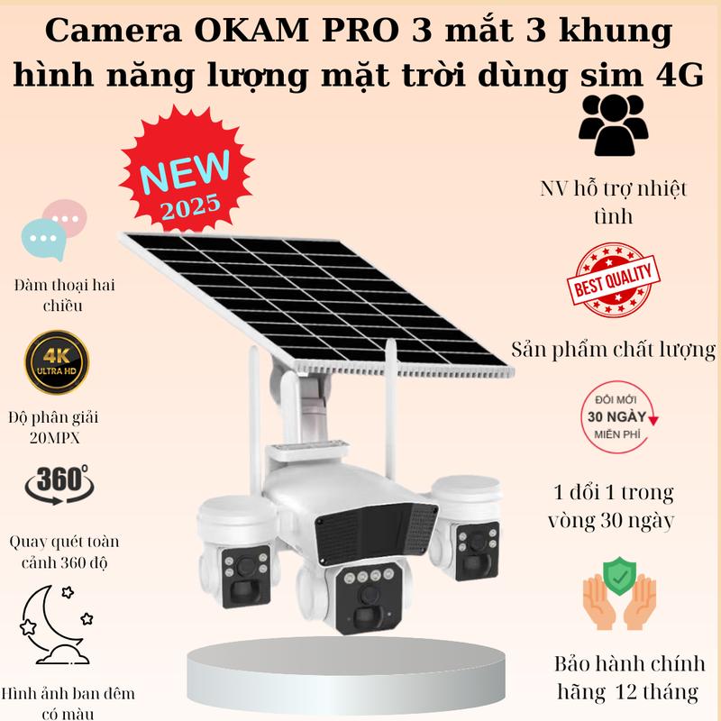   Lỗi 1 đổi 1  Camera năng lượng mặt trời sim 4G giám sát ba màn hình dùng sim 4G chống nước ip67,3 mắt xoay 