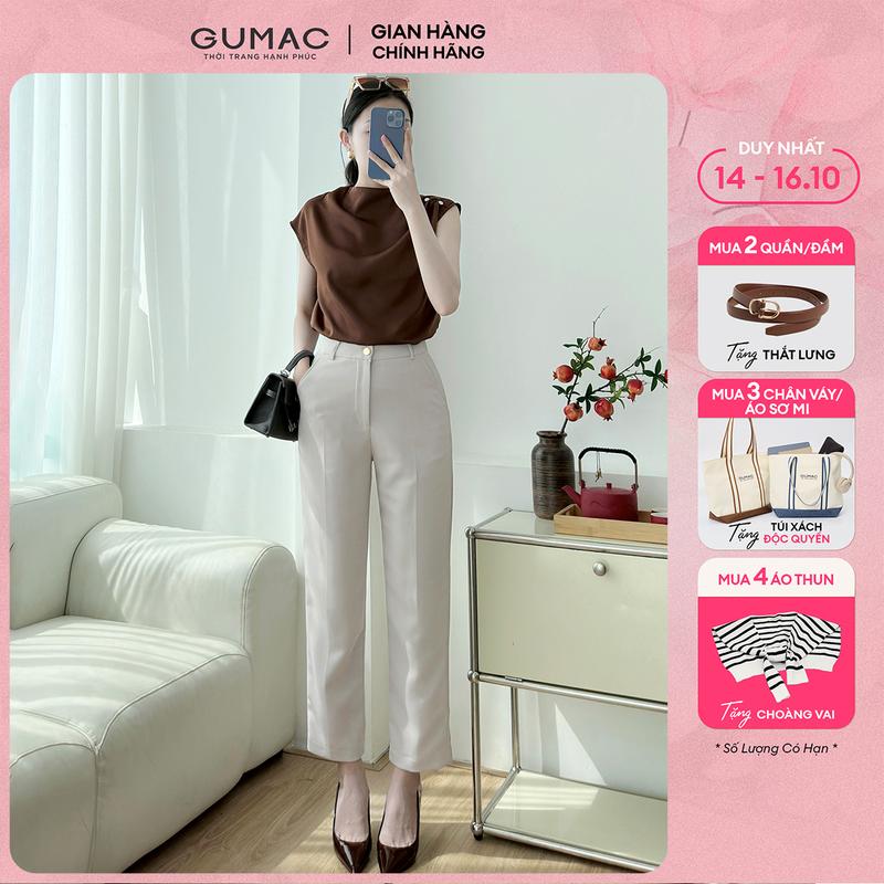 [MUA 2 TẶNG THẮT LƯNG] Quần tây nữ dáng ống đứng lai baggy đính khuy nút vàng thời trang GUMAC LQE0819