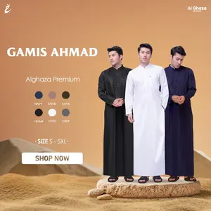 Alghaza Mubarak | Jubah Slim fit Dewasa Cowok Lengan Panjang | Gamis Ahmad Muslim Pria Katun Remaja Hitam Bordir