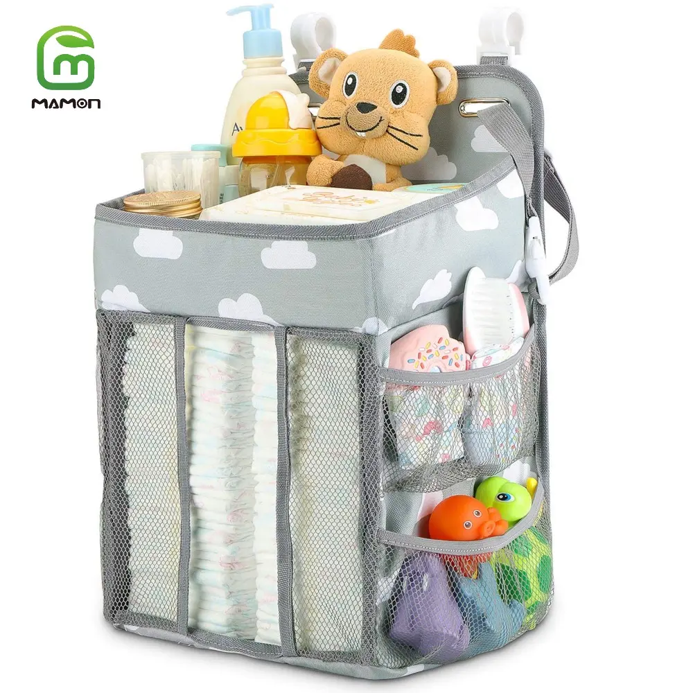 Hanging Diaper Caddy Organizer - Diaper Organizer Caddy with Multiple Pockets - Baby Organizer for Nursery Accessories - Changing Table Organizer and Diaper Storage - Gray
