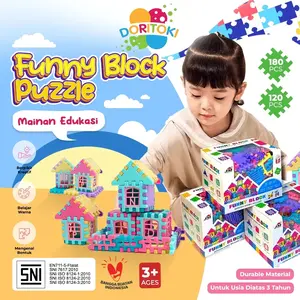 Doritoki SNI Mainan Edukasi Anak Balok Susun Puzzle Imajinasi Bentuk Rumah 120 Pcs dan 180 Pcs