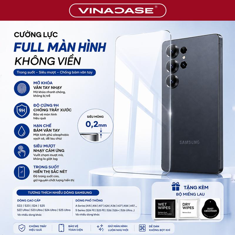 (FS)Cường Lực Không Viền Samsung /A37/A57/A17/A26/A36/S23/S23+/S24 FE/S25 FE/S25+/S25 Ultra Full Màn Trong Suốt