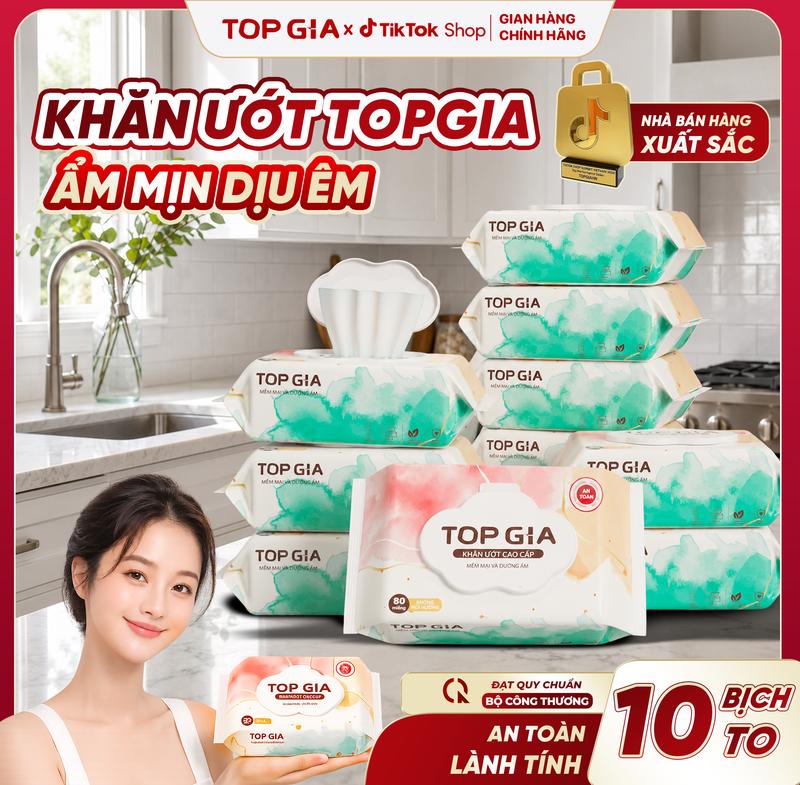 Thùng 10 Bịch Khăn Giấy Ướt Cao Cấp TOPGIA Không Cồn, Mềm Mại, Tiện Lợi, An Toàn Cho Mọi Làn Da Phù Hợp Cả Mẹ Và Bé Khăn Giấy Giấy Ăn Khăn Lau giadung tienich FS2 (KU)