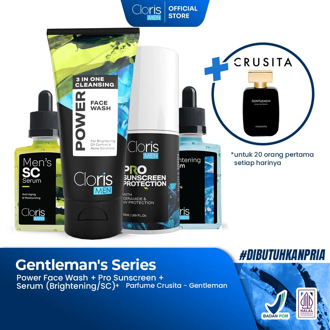 Clorismen Gentleman's Series - Paket Termurah Mencerahkan Wajah, Hilangkan Bintik Gelap, Menghilangkan Jerawat dan Kerutan Niacinamide Arbutin Aging