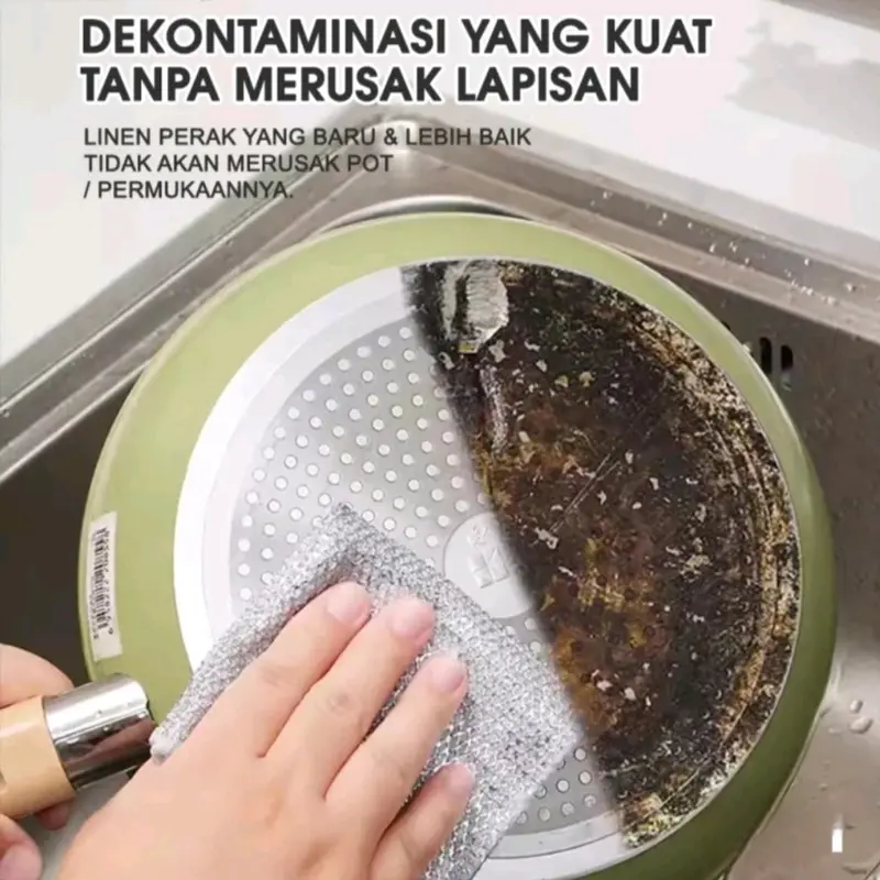[ isi 5 pcs ] Kain lap dapur kawat perak bentuk petak halus untuk membersih panci dan piring kain cuci piring kawat 2