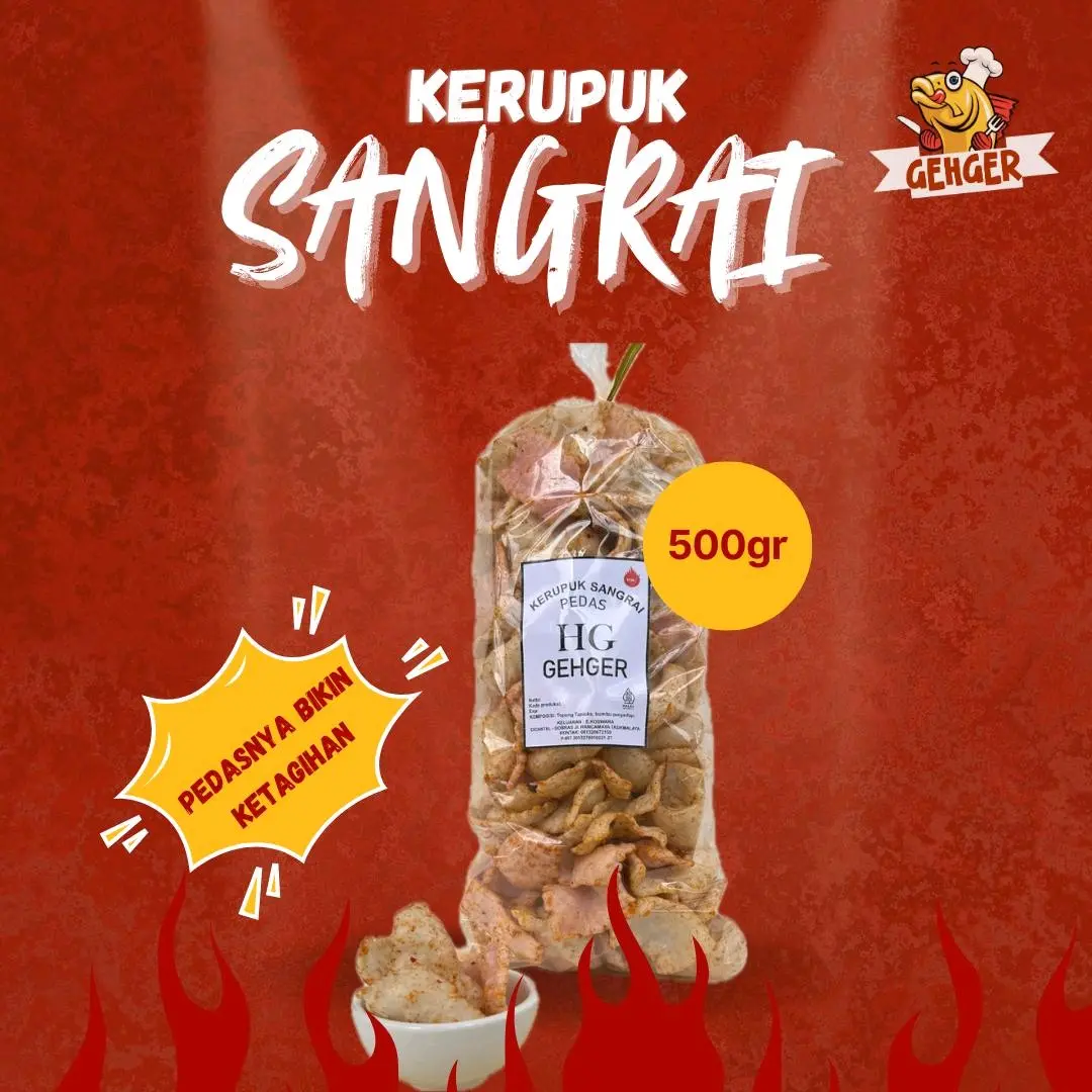 Kerupuk Sangrai Pedas HG Gehger 500Grm Camilan Snack Food Tapioka snackparty pack Cemilan Makanan Putih Keripik upil pasir Cikur Pink Manis