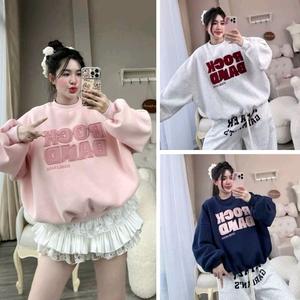 Áo Nỉ Swt Hình Thêu Chữ Dập Nổi Fom Boxy Cực Xinh Dễ Thương Màu Hồng & Xanh Navy Phong Cách Streetwear