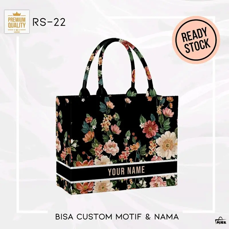 TOTEBAG NAMA | Tas kanvas | MNK bag Initial Large size Bisa Custom Nama - Ukuran 41x36x20 cm - Tote, Kanvas Totebag re komenda s itote bag 5