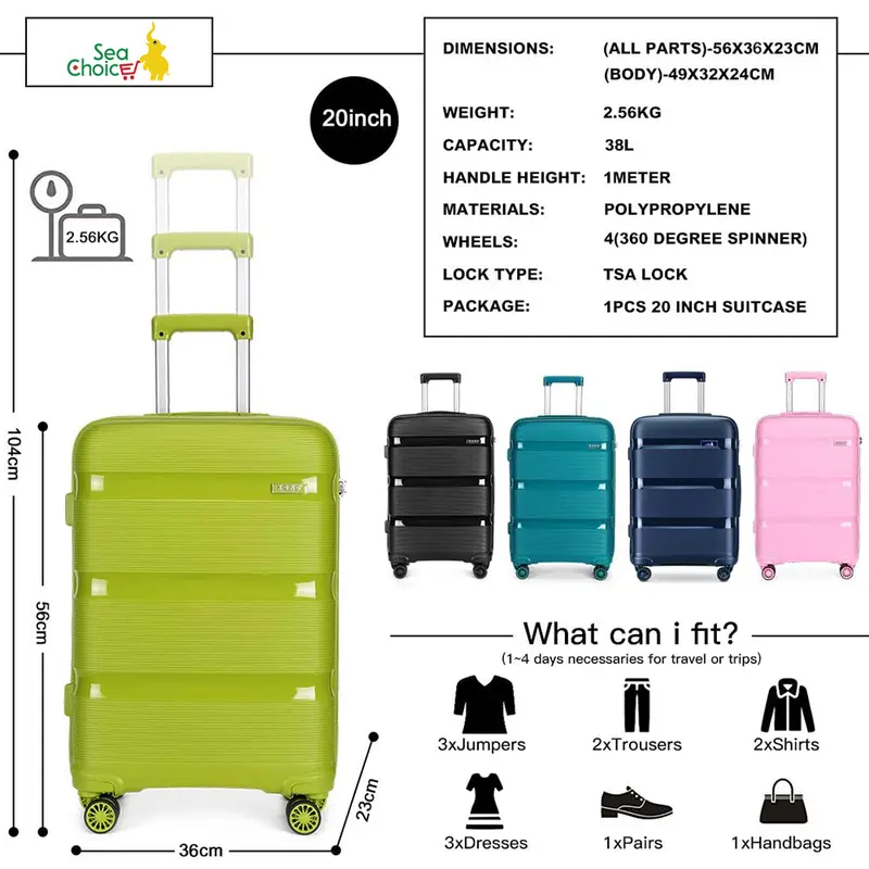 SEA CHOICE Koper Set 20+24+28 inch Kabin Large Bagasi Travel Tas, PP Hardcase, Lightweight, TSA Lock 6