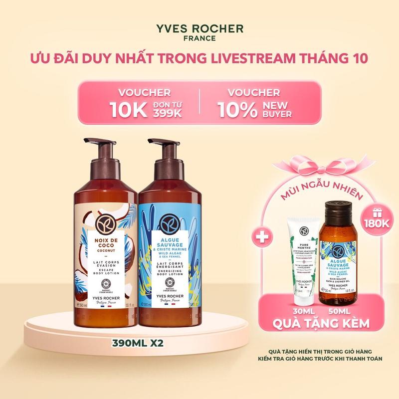 [Livestream] Combo 2 Sữa Dưỡng Thể Thiên Nhiên Yves Rocher Body Lotion 390ml (Mix Mùi)