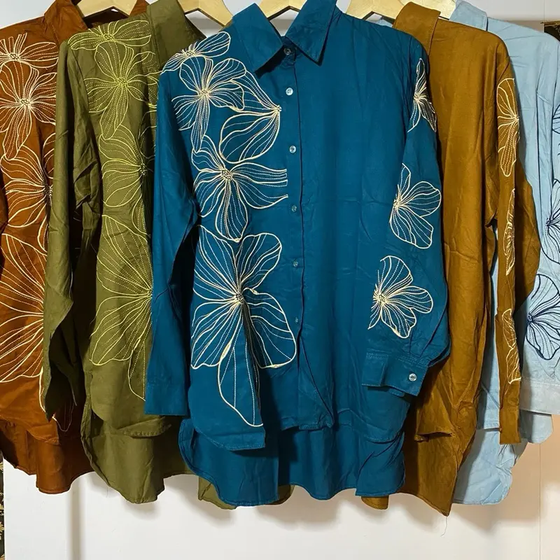 Baju kemeja katun twill premium bunga kembang sebelah