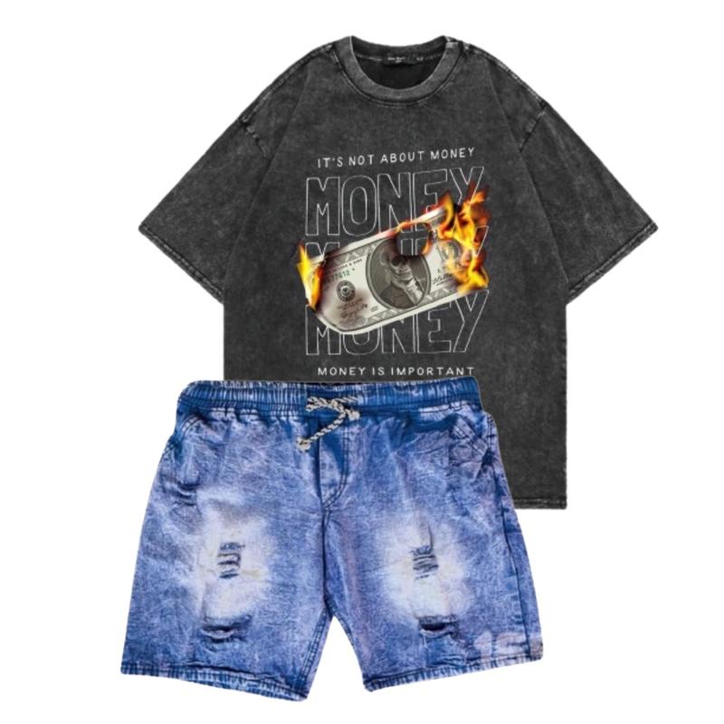 Product Introduction of Setelan Kaos Celana Pria Dewasa Money - Celana Pria Pensek Jeans Denim Motif Sobek - Pendek, Distro, Polos, Sablon, Hitam, Panjang, Cowok, Katun 13