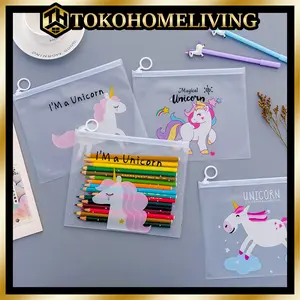 THL Tempat Pensil / Tas Pounch Kosmetik Transparan Pencil Motif Karakter Unicorn Impor R079