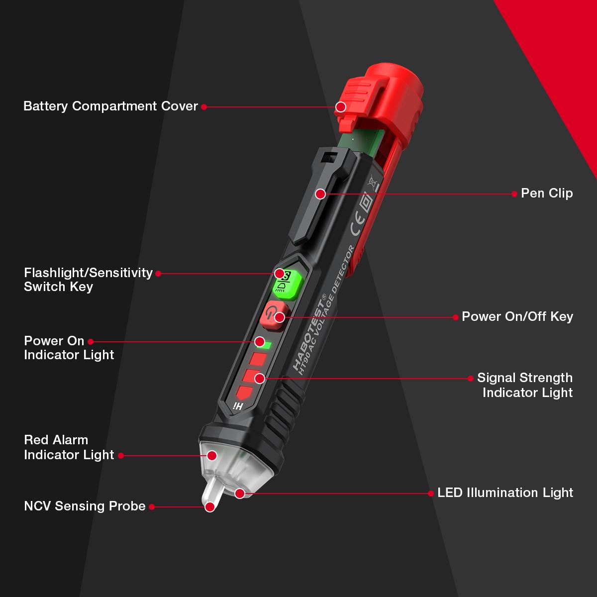 HABOTEST HT90 AC Voltage Detector 12V/48V-1000V NCV Intelligent Test Pen Dual Sensitivity Test  Pen Voltage Tester