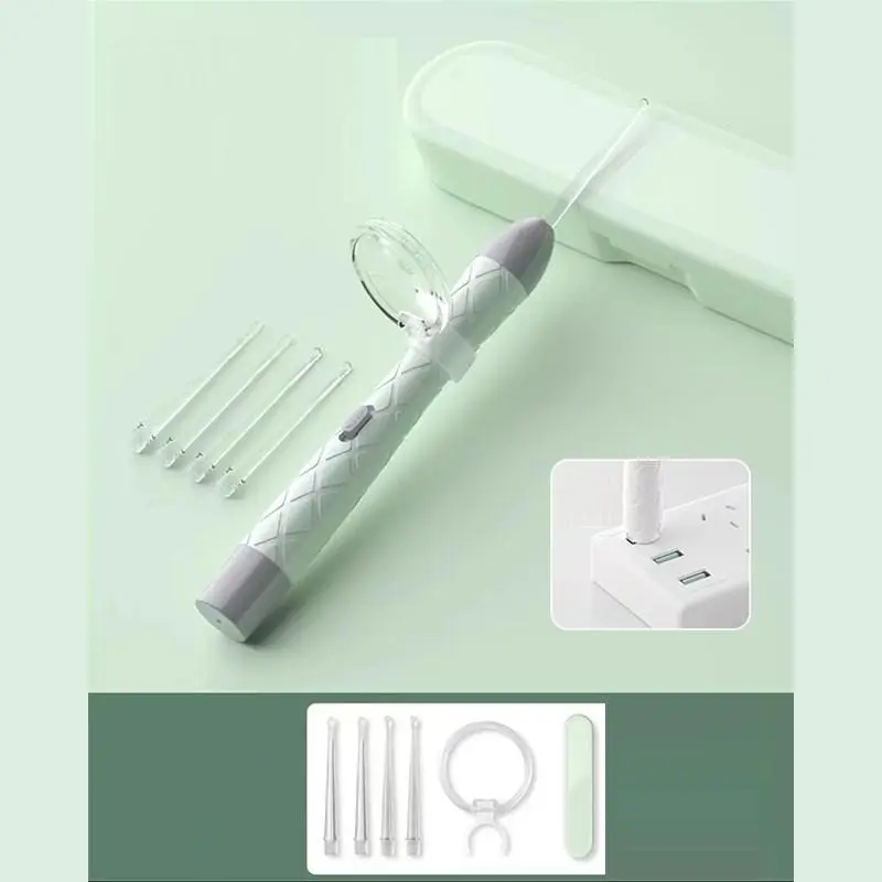 Miao Miao - Korek Kuping Elektrik - Pembersih Telinga Elektrik dengan 5 Aksesoris dan Lampu Led dengan Charger