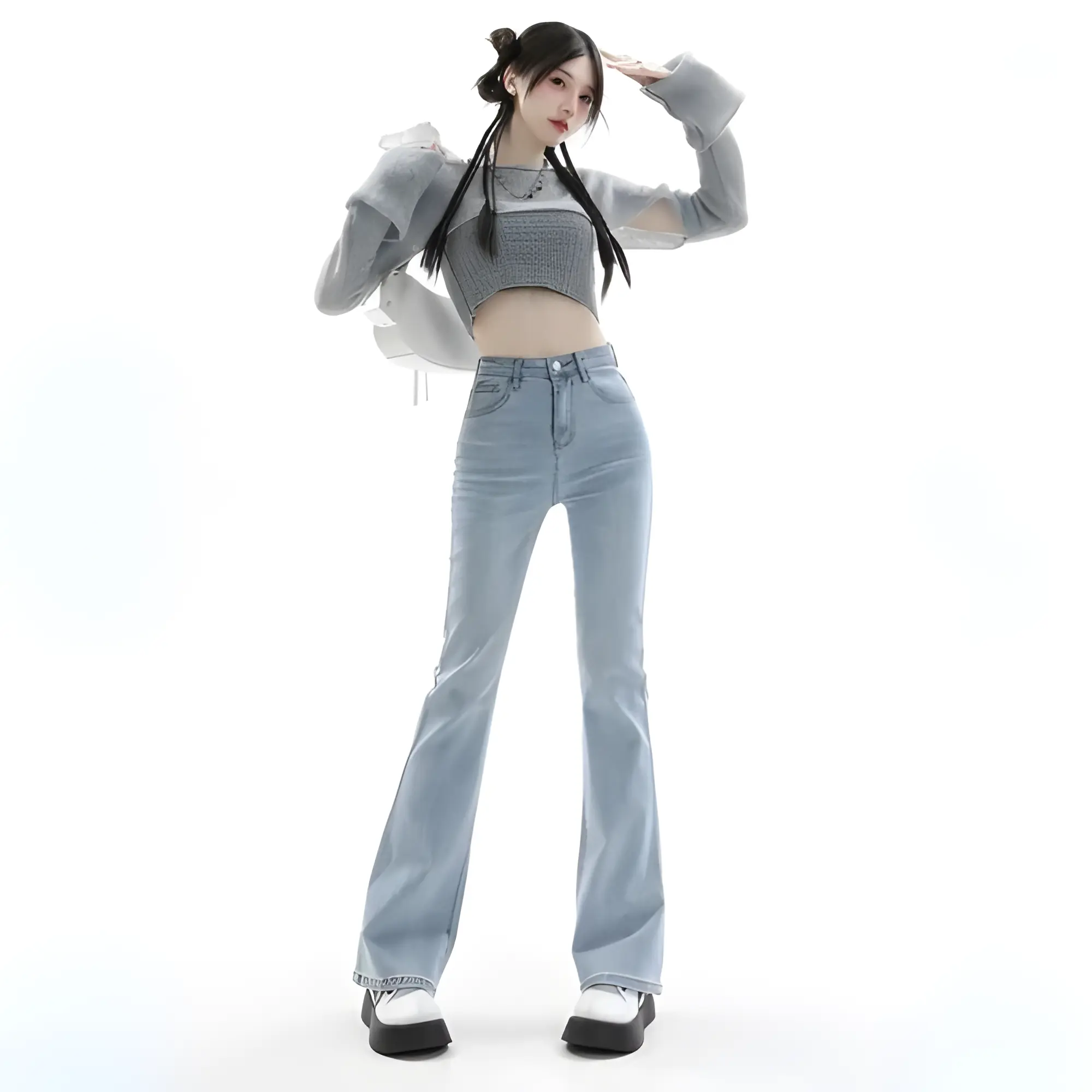 Sigmaknight Cutbray Jeans Biru Muda - Celana Jeans Highwaist Streach Wanita Cutbray || Korean Style Straight Loose Cutbray Wanita Premium Street Melar Kekinian