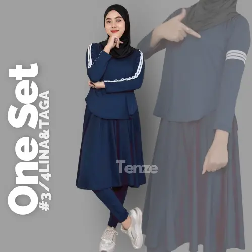 Tenze Setelan Olahraga Wanita Legging Rok Bawah Lutut X Atasan List One Set #3/4LINA&TAGA