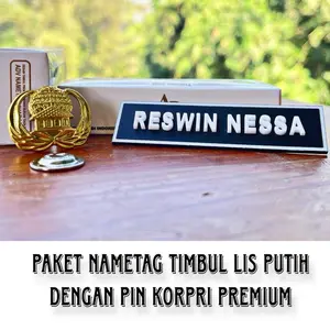 Satu set korpri Papan Nama - Nametag Timbul dengan pin korpri