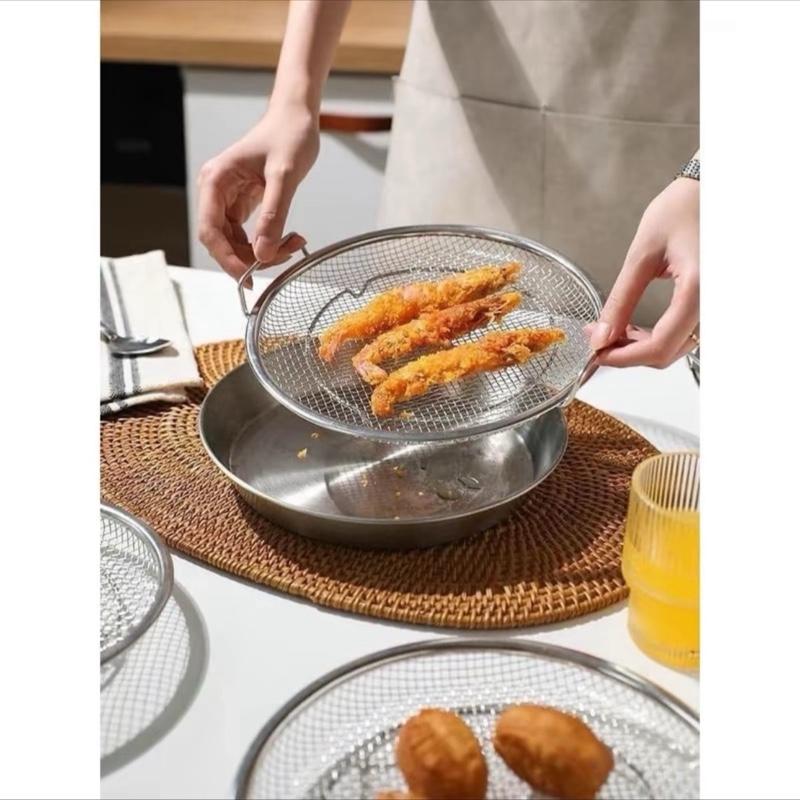    loại đẹp   SET KHAY  ĐĨA  KÈM VỈ LƯỚI LỌC DẦU CHẤT LIỆU INOX 304 CAO CẤP SIZE 20CM 