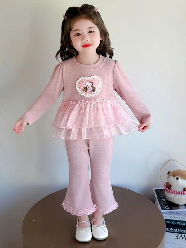 HÀNG LOẠI 1 Set Bộ Len Tăm Thỏ Mới Nhất 2025 + Quần Ống Loe Phối Bèo In Hình Meo Dành Cho Bé Gái Dễ Thương,Sz9-32KG