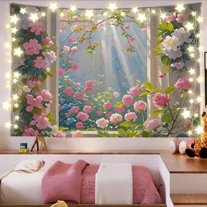 Pemandangan Bunga Taman Surgawi, Kain Gantung untuk Dekorasi Langsung Streaming, Latar Belakang Dekoratif untuk Ruangan, Kamar Tidur, Properti Sewa, Penutup Dinding untuk Menyembunyikan Dinding yang Tidak Rapi