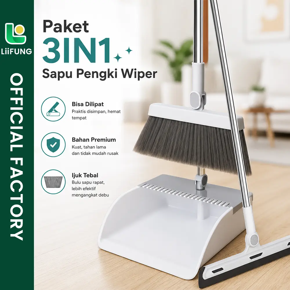 LiiFung - Set Sapu Pengki Wiper 3 IN 1 Besar Pembersih Lantai Broom Set Dustpan Sapu Lipat Kombinasi