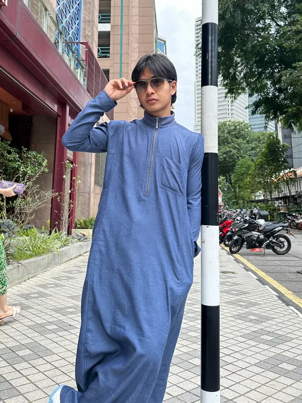 Gamis Alva Denim Slimfit ALVARAZKA - [Limited] - Thobe Jubah Pria Katun Denim 1