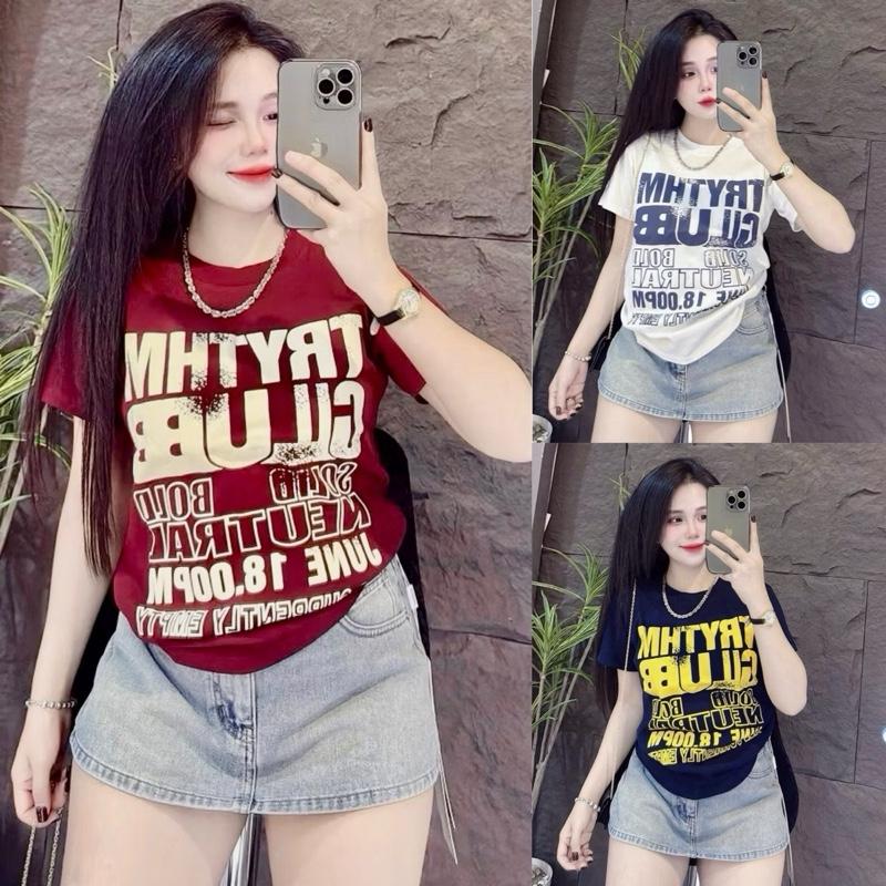 231_Áo thun nữ FOM VỪA chữ phối màu ép nổi Nữ