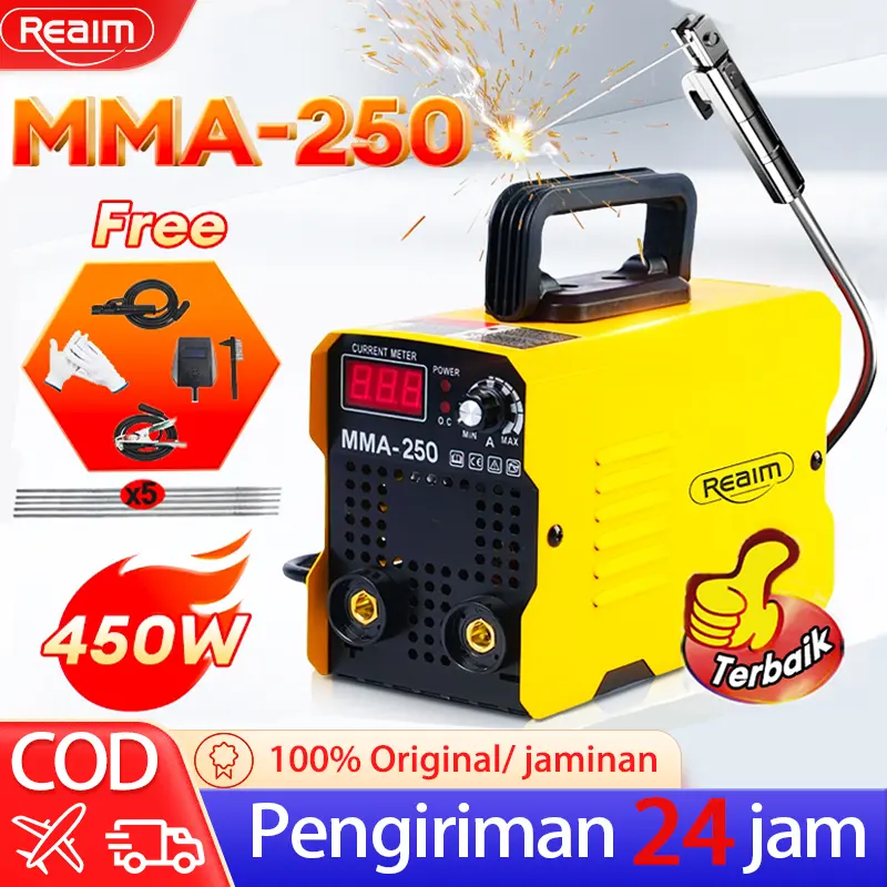 RAEIM Mesin Las Inverter MMA-250105A 450 watt Inverter Mesin las Mesin trafo las  Alat las IGBT Mesin las listrik 450 watt Mesin trafo las