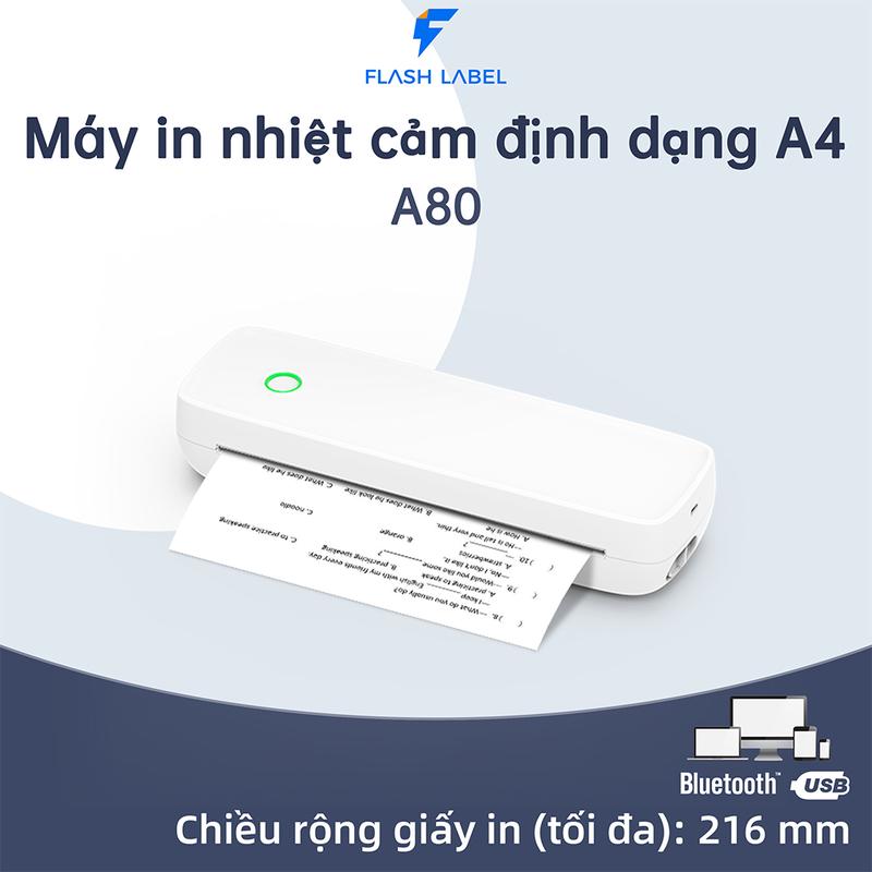  Flashlabel A80 máy in nhiệt bluetooth sạc pin in khổ A4 qua điện thoại không cần cắm dây. Kết nối Bluetooth dễ dàng di chuyển in ấn sắc nét may máy  bắn 