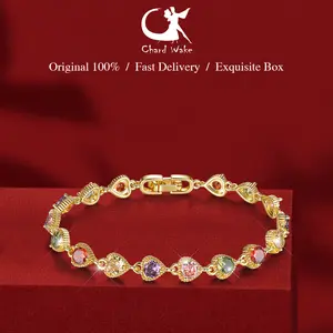Chard Wake Gelang Wanita Berlian Berwarna Perhiasan Korea Fashion Titanium Gelang Cewek CWB024-Gold