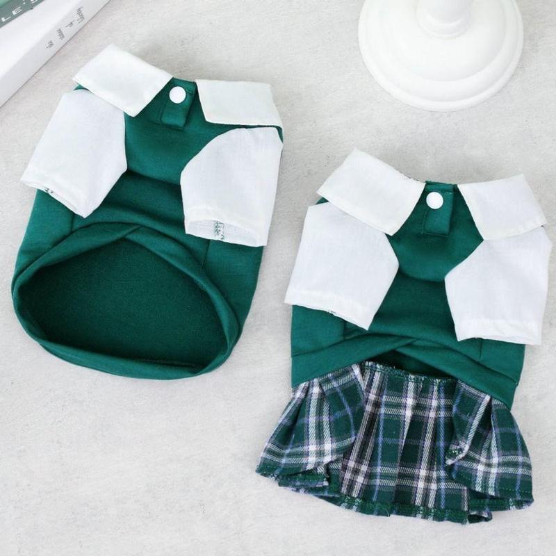 FUZOU Couples Dress Preppy Style Polyester T Shirt Skirt Pet Costumes Soft Comfortable Blue Dog JK Dress For Puppy Cat Kitten 6