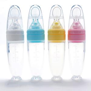 Squeezing Feeding Bottle Silicone Newborn Baby Training Rice Cereal Food Spoon Supplement Feeder Safe Useful Tableware For Kids
