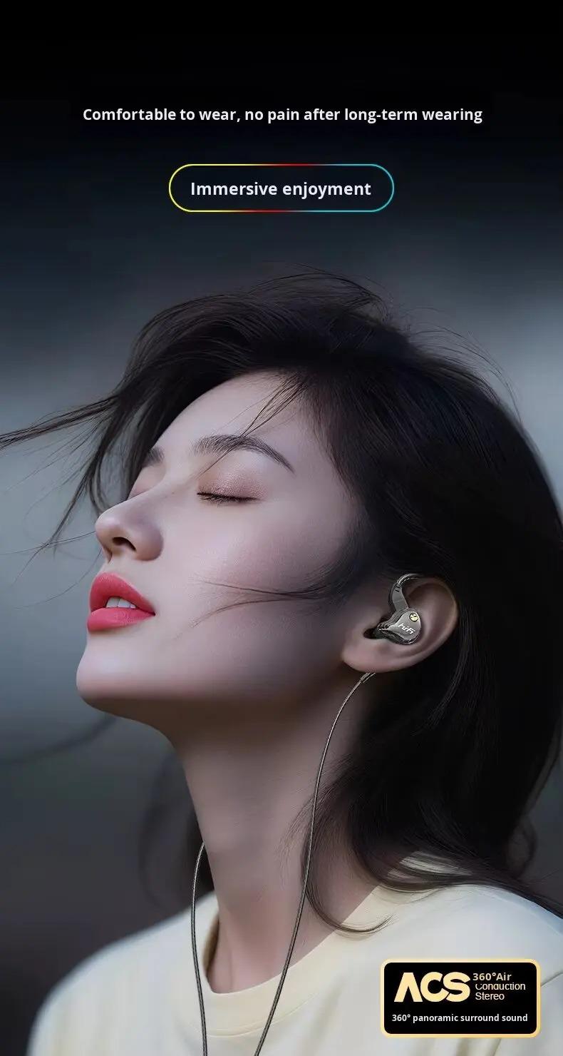 Headphone Berkabel Hifi 3.5Mm/Earphone Berkabel Headphone In-Ear Headset Kait Telinga Olahraga dengan Mikrofon Earphone Bass Stereo