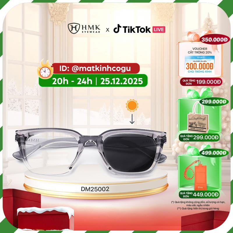 0 ĐỘ Kính Đổi Màu Khi Ra Nắng HMK Eyewear Mắt Mèo Vuông Thời Trang Unisex Chống tia UV - DM25002