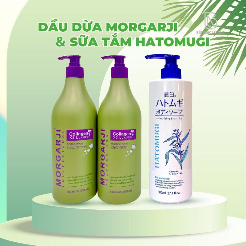 MORGARJI - CẶP DẦU GỘI XẢ DỪA MORGAJI TẶNG 1 CHAI SỮA TẮM HATOMUGI - Chăm Sóc Tóc Dưỡng Tóc