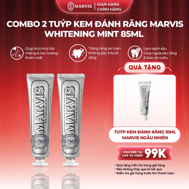   Mua 2 nhận 3  Combo 2 Tuýp Kem Đánh Răng Marvis Whitening Mint Fullsize 85ml Hỗ Trợ Làm Trắng Răng Thơm Miệng Dài Lâu  IH  