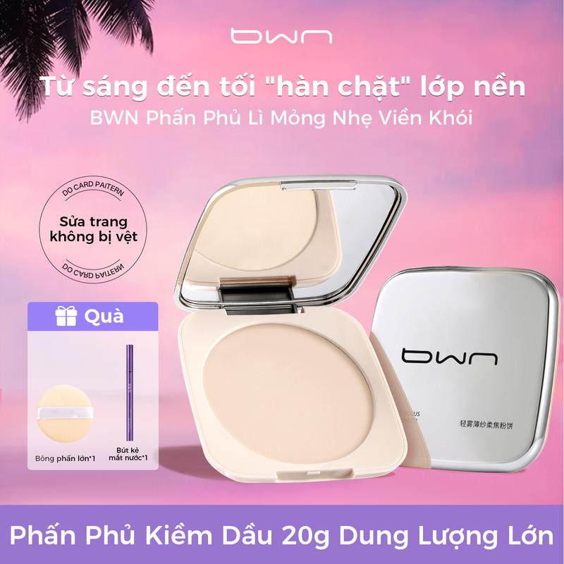  BWN Phấn phủ kiềm dầu siêu cao cấp 20g - Kiểm soát dầu giữ nền lâu hơn - Phấn phủ lì tự nhiên nhẹ - Soft focus - Dung tích lớn - Tặng kèm bông phấn nhung 