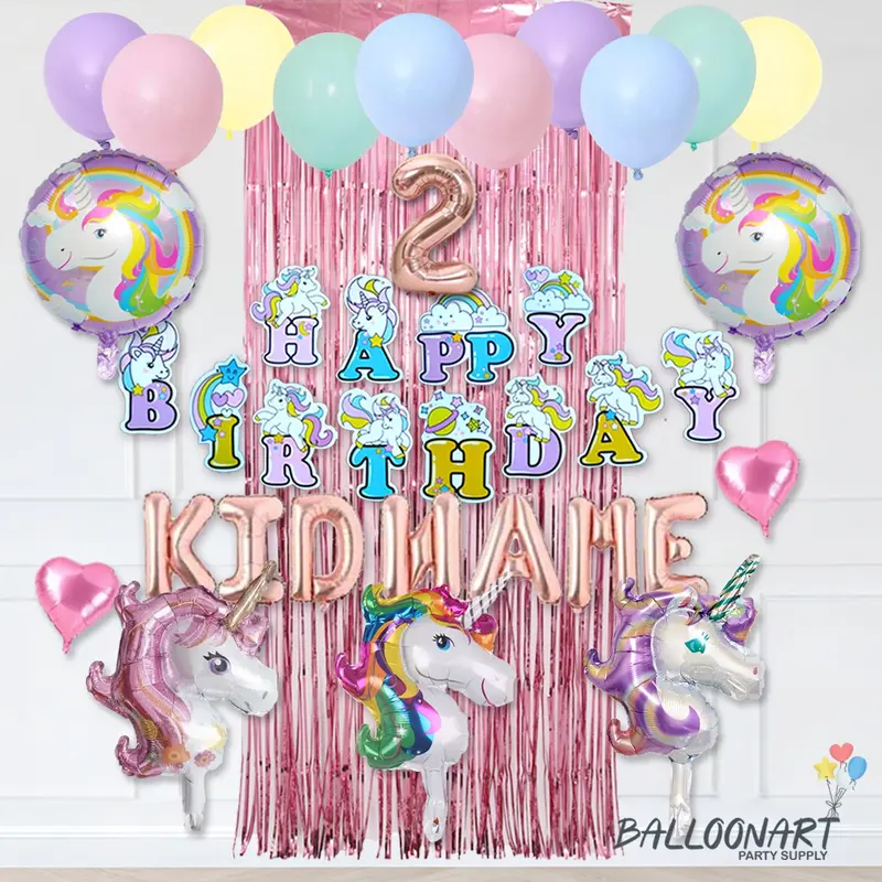 UNICORN SIMPLE DEKORASI SET/BALON FOIL/DEKORASI ULANG TAHUN ANAK PEREMPUAN Gold Rose 0