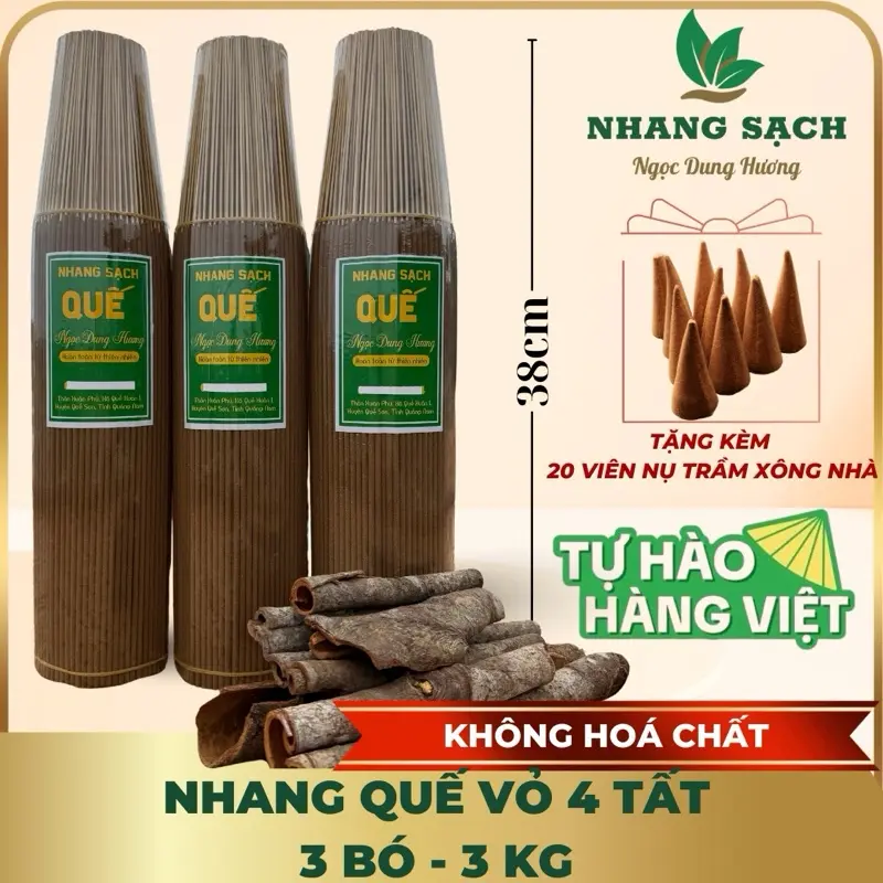 3BÓ - 3KG NHANG QUẾ SẠCH 4 TẤC(38CM) ~ MÙI THƠM NHẸ NHÀNG ~ KHÔNG HOÁ CHẤT. {Tặng kèm 20 nụ xông nhà}