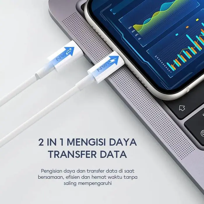 VIVAN KCL100S KABEL DATA USB TYPE-C TO LIGHTNING/IPHONE WHITE 1 METER 2,2A 20W FAST CHARGING POWER DELIVERY